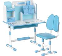 Bureau pour enfant avec chaise - Ensemble 2 pièces - Réglable en hauteur - Ergonomique - Avec porte-livres - Structure métallique - Sans roulettes - Bleu