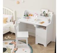 Bureau pour enfant avec chaise, ensemble multifonctionnel comprenant un bureau pour enfant avec étagères ouvertes et un placard, bureau en bois pour jeunes, adapté aux enfants à partir de 3 ans