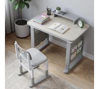 Bureau pour enfant avec chaise - Ensemble réglable en hauteur - Étagère latérale pour livres - Boîte de rangement - Pour les 3-12 ans - Carré - MDF E0 + PP + acier - Noir