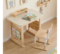 Bureau pour enfant avec chaise - Set d'apprentissage pour enfants - Réglable en hauteur - Pour les 3-12 ans - Étagère latérale et boîte de rangement - E0 MDF+PP+acier - Vert militaire