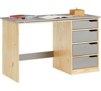 Bureau pour enfant avec plateau réglable et grand espace de rangement, dans des tons naturels.