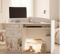 Bureau pour enfant, blanc, avec motif enfantin. Bureau pour adolescent, 125x60 cm, avec quatre tiroirs. Bureau pour les devoirs, bureau pour ordinateur, idéal pour une chambre d'enfant