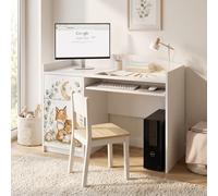 Bureau pour enfant, blanc, avec motif, idéal pour les devoirs, offrant beaucoup d'espace de rangement, bureau pour ordinateur pour chambre d'enfant
