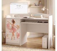 Bureau pour enfant, blanc, avec motif, idéal pour les devoirs, offrant beaucoup d'espace de rangement, bureau pour ordinateur pour chambre d'enfant
