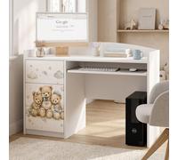 Bureau pour enfant, blanc, avec motif, idéal pour les devoirs, offrant beaucoup d'espace de rangement, bureau pour ordinateur pour chambre d'enfant