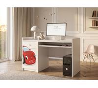 Bureau pour enfant blanc « Happy B04 » | Meuble pour adolescent : bureau d'étude avec rangements | Bureau d'ordinateur robuste pour une chambre d'enfant moderne, voiture