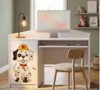 Bureau pour enfant blanc « Happy B04 » | Meuble pour adolescent : bureau d'étude avec rangements | Bureau d'ordinateur robuste pour une chambre d'enfant moderne, sur le thème des chiens ou des pompier