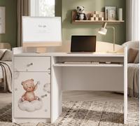 Bureau pour enfant blanc « Happy B04 » | Meuble pour adolescent : bureau d'étude avec rangements | Bureau d'ordinateur robuste pour une chambre d'enfant moderne, ours en peluche