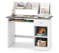 Bureau pour enfant - Bureau d'étude en bois - Tablette coulissante et tiroir - Étagère latérale - Étagères supérieures - Blanc