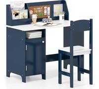 Bureau pour enfant - Ensemble avec chaise - Avec bibliothèque - Avec armoire - Avec tableau d'affichage - En bois - À monter soi-même - Bleu