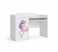 Bureau pour enfant « Happy B04 » blanc | Bureau pour adolescent avec tablette pour clavier et espace de rangement | Élégant bureau d'étude pour chambre d'enfant, cheval, licorne