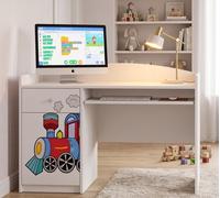 Bureau pour enfant « Happy B04 » blanc | Bureau pour adolescent avec tablette pour clavier et espace de rangement | Élégant bureau d'étude pour chambre d'enfant, Zug