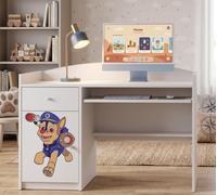 Bureau pour enfant « Happy B04 » blanc | Bureau pour adolescent avec tablette pour clavier et espace de rangement | Élégant bureau d'étude pour chambre d'enfant, petit chien