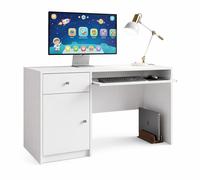 Bureau pour enfant « Happy B04 » blanc | Bureau pour adolescent avec tablette pour clavier et espace de rangement | Élégant bureau d'étude pour chambre d'enfant