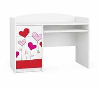 Bureau pour enfant « Happy B04 » blanc | Bureau pour adolescent avec tablette pour clavier et espace de rangement | Élégant bureau d'étude pour chambre d'enfant, cœur,