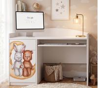 Bureau pour enfant « Happy B04 » blanc | Bureau pour adolescent avec tablette pour clavier et espace de rangement | Élégant bureau d'étude pour chambre d'enfant, lapin