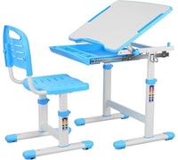Bureau pour enfant Happyment – Bleu – Ensemble table et chaise pour enfant – Réglable en hauteur – Table de jeu et bureau – Planche à dessin – 66 x 46,5 x 54 cm