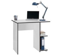 Bureau pour enfant ou adulte NOVA, bureau informatique table d'ordinateur rangement ouvert 2 tablettes en mélaminé blanc mat et gris