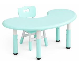 Bureau pour enfant réglable en hauteur (43–51 cm) avec chaise – Table en demi-lune 120 x 65 cm, vert clair, en plastique – Table multifonctionnelle pour garçons et filles de 2 à 10 ans