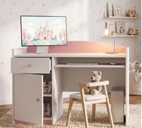 Bureau pour enfant rose et blanc | Bureau pour fille avec tablette pour clavier et espace de rangement | Élégant bureau d'étude pour chambre d'enfant
