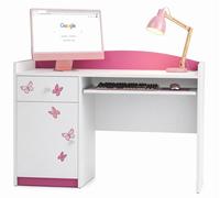 Bureau pour enfant rose et blanc | Bureau pour fille avec tablette pour clavier et espace de rangement | Élégant bureau d'étude pour chambre d'enfant