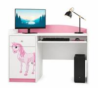 Bureau pour enfant rose et blanc | Bureau pour fille avec tablette pour clavier et espace de rangement | Élégant bureau d'étude pour chambre d'enfant
