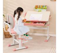 Bureau pour enfants 51-73 cm Bureau d'étudiant réglable en hauteur avec plateau inclinable (table rose)