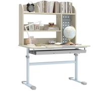 Bureau pour enfants - AIYAPLAY - réglable en hauteur, plateau inclinable, tiroir, étagère - PP - 80x51x108,5-130,5cm - naturel