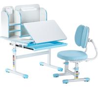 Bureau pour enfants avec bibliothèque bleue - Bureau réglable en hauteur pour enfants