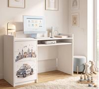 Bureau pour enfants, blanc, 125x60 cm, idéal pour les enfants et les adolescents. BureauReproductioné, parfait pour les devoirs, les loisirs créatifs. Meuble enfant avec beaucoup d'espace de rangement