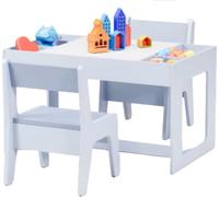 Bureau pour enfants Bolt Edge 3 en 1 – 1 table + 2 chaises – Table d'activités avec rangement et tableau – Bureau pour enfants – Gris clair