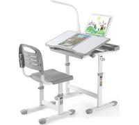 Bureau pour enfants - Bureau d'apprentissage - Réglable en hauteur - Taille 74,5 x 66,5 x 49,5 cm - Plastique - Carré - Design minimaliste moderne - Gris foncé