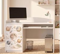 Bureau pour enfants, bureau pour étudiants, blanc, avec 4 tiroirs. Grand bureau d'étude pour filles et garçons, avec un design attrayant et un motif décoratif