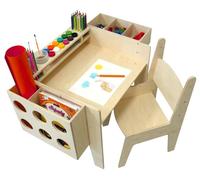Bureau pour enfants en bois GINGER HOME, avec plateau de table réglable en hauteur, chaise et organisateur, table de dessin Montessori, kit d'apprentissage pour enfants, bois naturel, dimensions : 77 