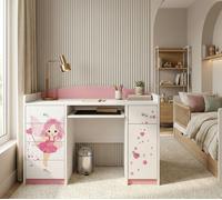 Bureau pour enfants Happy Babies 125x89x60 Bureau PC pour chambre d'enfant avec repose-clavier Bureau d'ordinateur décoratif blanc Motif rose, princesse