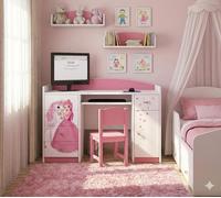 Bureau pour enfants Happy Babies 125x89x60 Petit bureau de travail Bureau blanc Rose Bureau d'ordinateur avec repose-clavier Meubles pour enfants avec tiroirs Motifs pour enfants