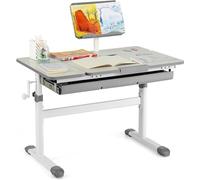 Bureau pour enfants, hauteur réglable de 51 à 73 cm, bureau pour étudiants avec plateau inclinable, porte-livres, tiroir et règle graduée, bureau ergonomique pour enfants de 3 à 12 ans (gris)