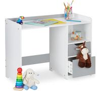 Bureau pour enfants Relaxdays, dimensions 60 x 80 x 38 cm, 2 tiroirs, compartiment ouvert, rebord, bureau pour enfants, blanc/gris