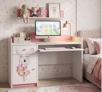 Bureau pour fille rose | Bureau d'ordinateur avec rallonge | Espace d'étude moderne pour les devoirs et l'enseignement à domicile | Mobilier pour adolescents