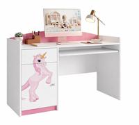 Bureau pour fille rose | Bureau d'ordinateur avec rallonge | Espace d'étude moderne pour les devoirs et l'enseignement à domicile | Mobilier pour adolescents