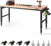 Bureau pour ordinateur portable VEVOR, 72 "x25", hauteur réglable de 28 "à 39,5", table utilitaire pour la maison/le bureau, capacité de charge de 3000 livres, prises de courant, plateau en bois, étag