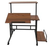 Bureau rabattable - Bureau mobile à hauteur réglable - Structure en forme de "H" - Plateaux inclinables - Idéal pour le télétravail, les résidences universitaires et les études - Couleur kaki foncé