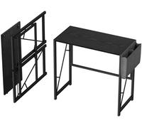 Bureau rabattable de 80 cm - Petit bureau idéal pour les petits espaces - Avec sac de rangement - Crochet pour casque - Structure métallique - Noir