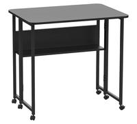 Bureau rabattable - Table mobile pour ordinateur - Étagère supérieure - Roulettes - Se replie rapidement - 80 x 58 x 75 cm - Noir