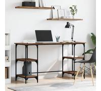 Bureau Rectangulaire Bois d'Ingénierie et Métal avec Étagères, Table de Travail pour Télétravail et Étude, Finition Opaque, Style Rustique Industriel