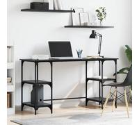 Bureau rectangulaire en Bois d'ingénierie avec étagères, Finition chêne Noir, 140 x 50 x 75 cm, pour télétravail et étude, Pieds en métal Robustes, Style Rustique Industriel
