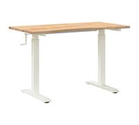 Bureau Réglable Blanc Et Chêne Massif 120 x 60 cm avec Manivelle | Plateau en chêne massif, cadre en acier robuste, ajustement mécanique, usage intérieur, entretien facile, design scandinave