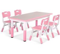 Bureau réglable Bolt Edge pour enfants – 1 table + 4 chaises – Hauteur réglable – Bureau pour enfants de 2 à 10 ans – Rose