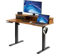 Bureau réglable en hauteur, 119,4 cm x 60 cm, poste de travail électrique à double écran, plateau de bureau monobloc, position assise ou debout, 3 modes de fonctionnement, structure métallique double 