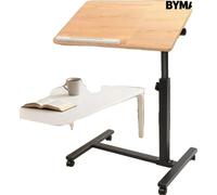 Bureau réglable en hauteur, dimensions 58-90 cm, plateau 60 x 34,5 cm, base 57 x 41 cm, 4 roulettes universelles, angle réglable horizontalement à 360°